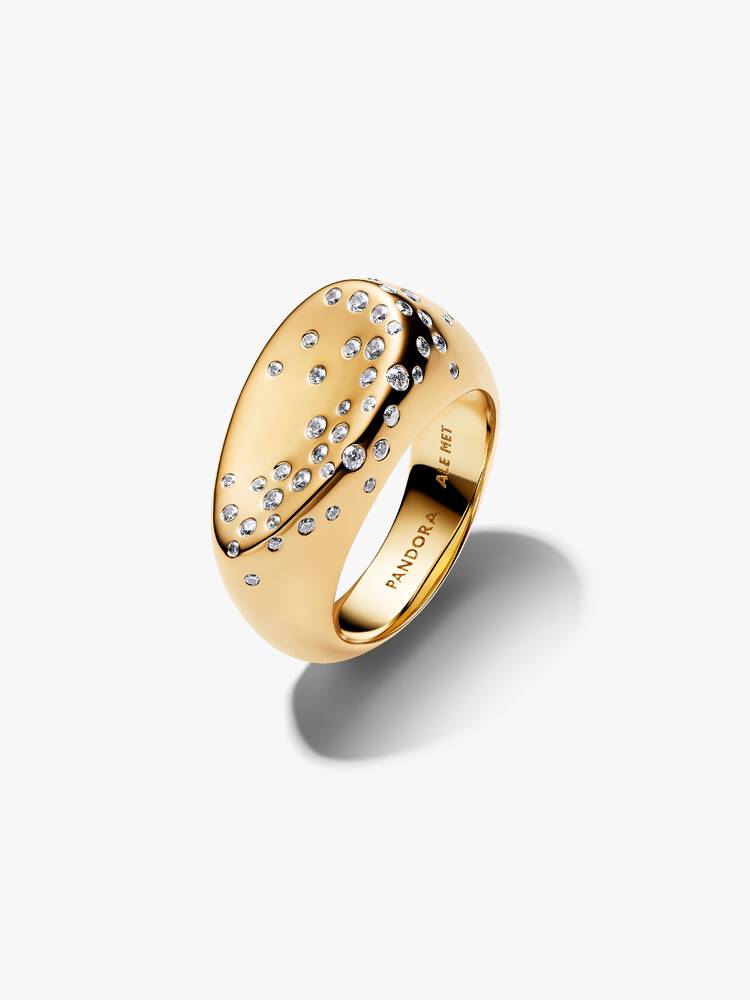 Anello Forme Fluide con Pietre Incastonate Finitura Oro