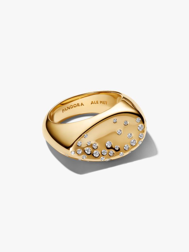 Anello Forme Fluide con Pietre Incastonate Finitura Oro
