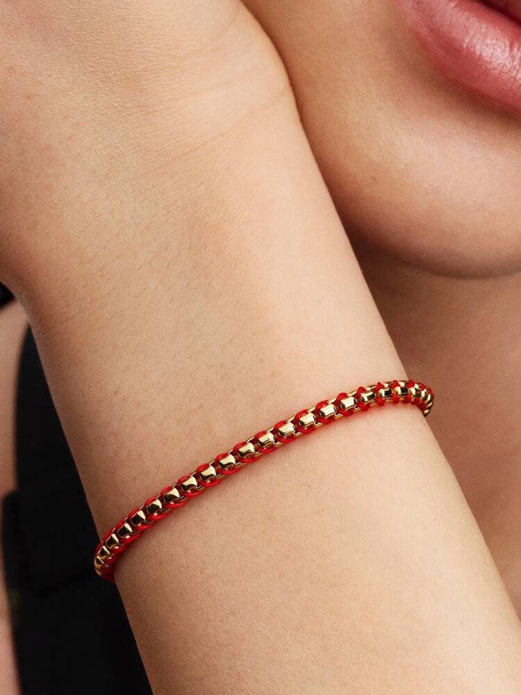 Bracciale Intreccio Tessuto Rosso e Blu con Chiusura a Sfera