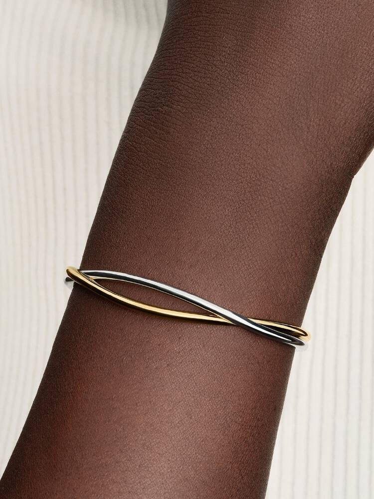 Bracciale Rigido Bicolore Argento Sterling 925 e Finitura Oro