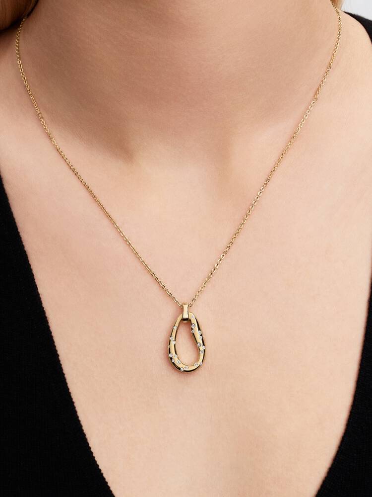Collana Pendente Ovale con Pietre Incastonate – Finitura Oro