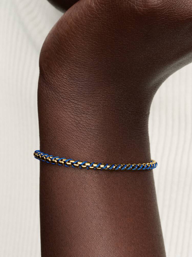 Bracciale Intreccio Tessuto Rosso e Blu con Chiusura a Sfera