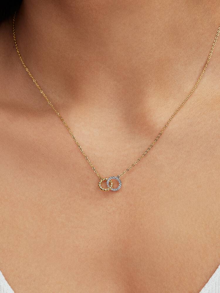 Pandora Collana Bicolore con Cerchi Intrecciati, Sfere e Pavé
