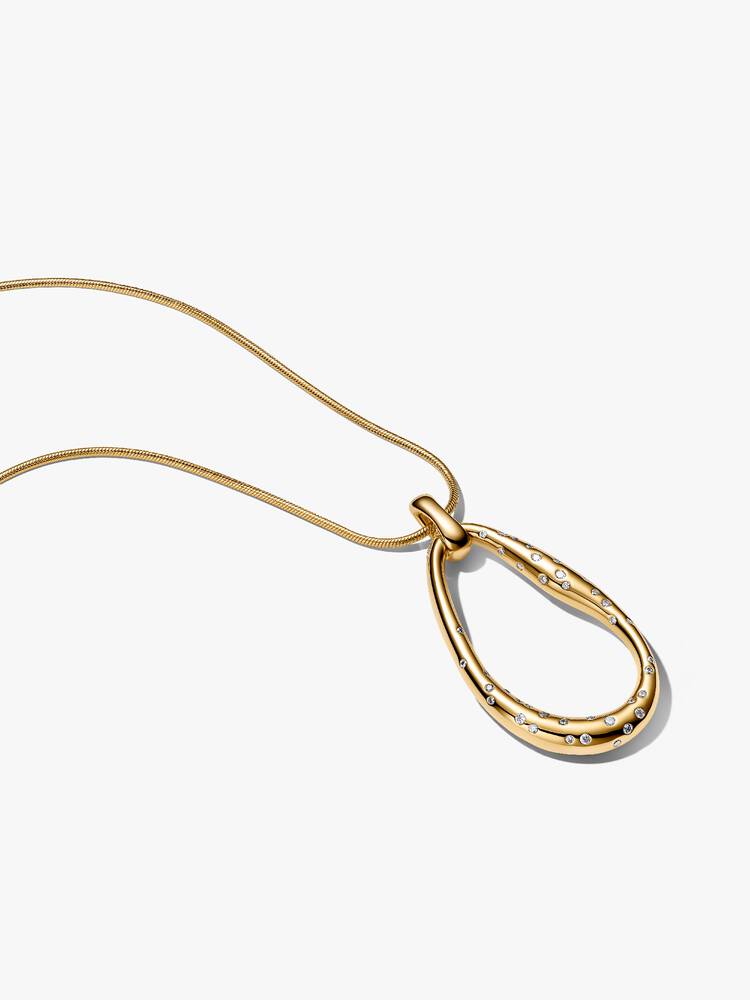 Collana con Pendente Ovale a Mano Libera e Pietre Incastonate Finitura Oro