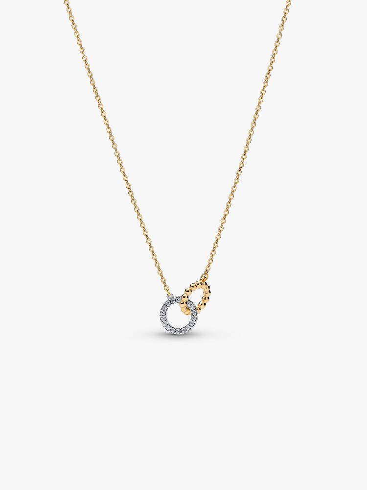 Pandora Collana Bicolore con Cerchi Intrecciati, Sfere e Pavé