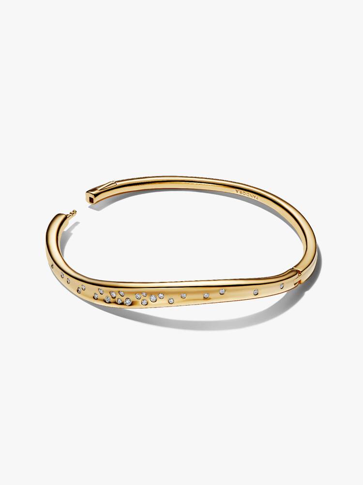 Bracciale Rigido Ondulato con Pietre Incastonate Finitura Oro