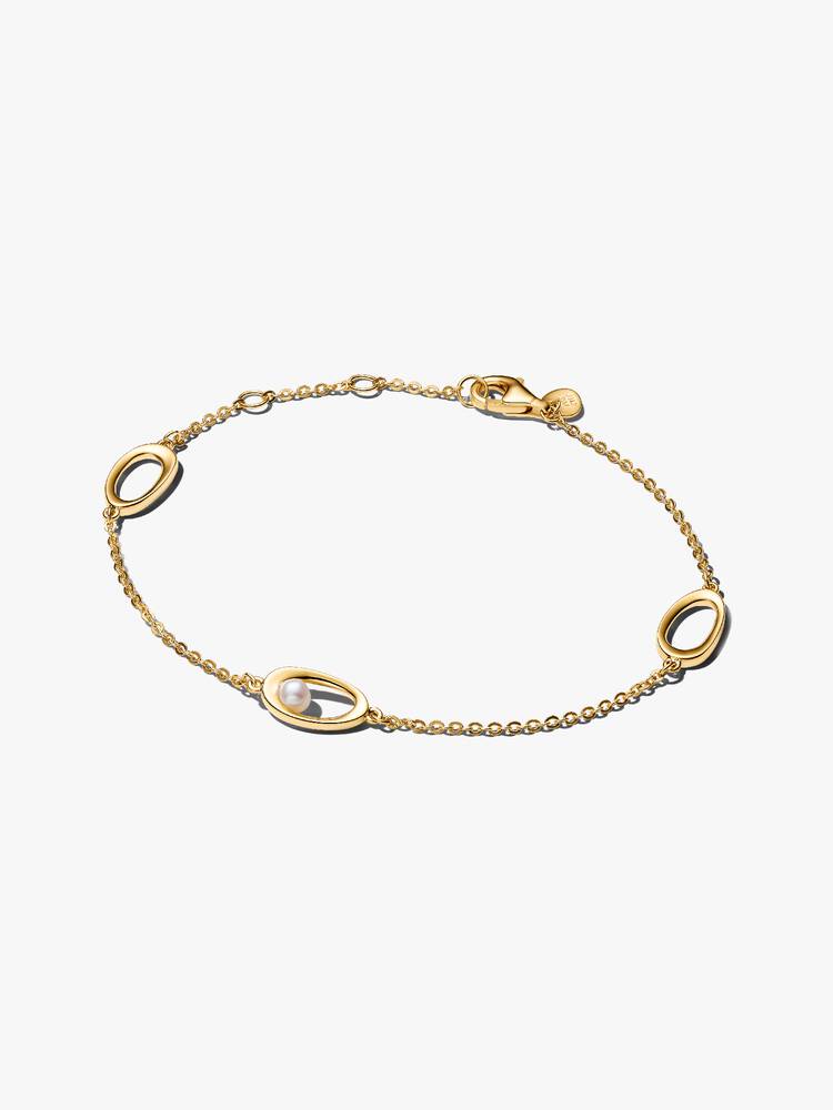 Bracciale con Perla d’Acqua Dolce ed Elementi Ovali – Finitura Oro