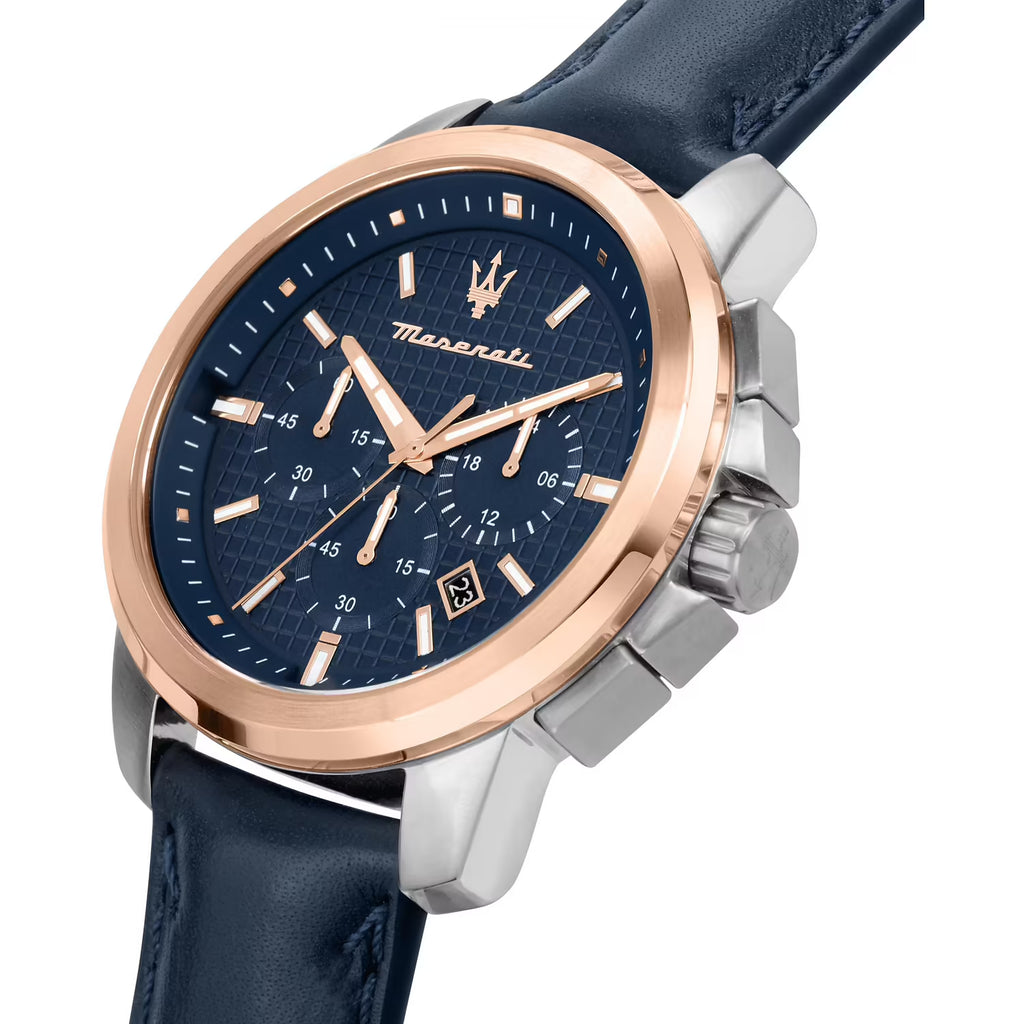 Maserati Successo – Orologio Uomo Cronografo Cassa Silver Cinturino Pelle Blu