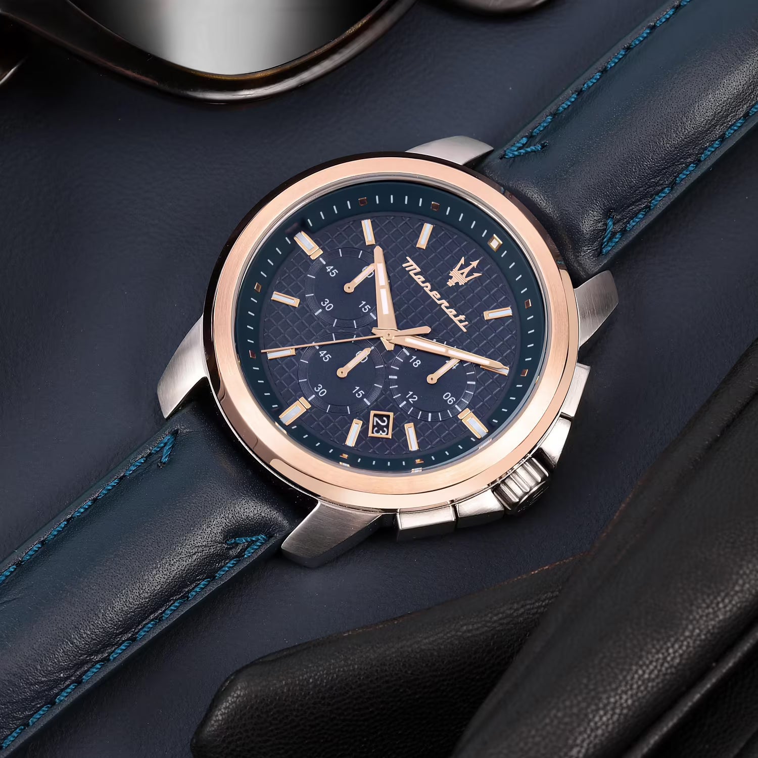Maserati Successo – Orologio Uomo Cronografo Cassa Silver Cinturino Pelle Blu