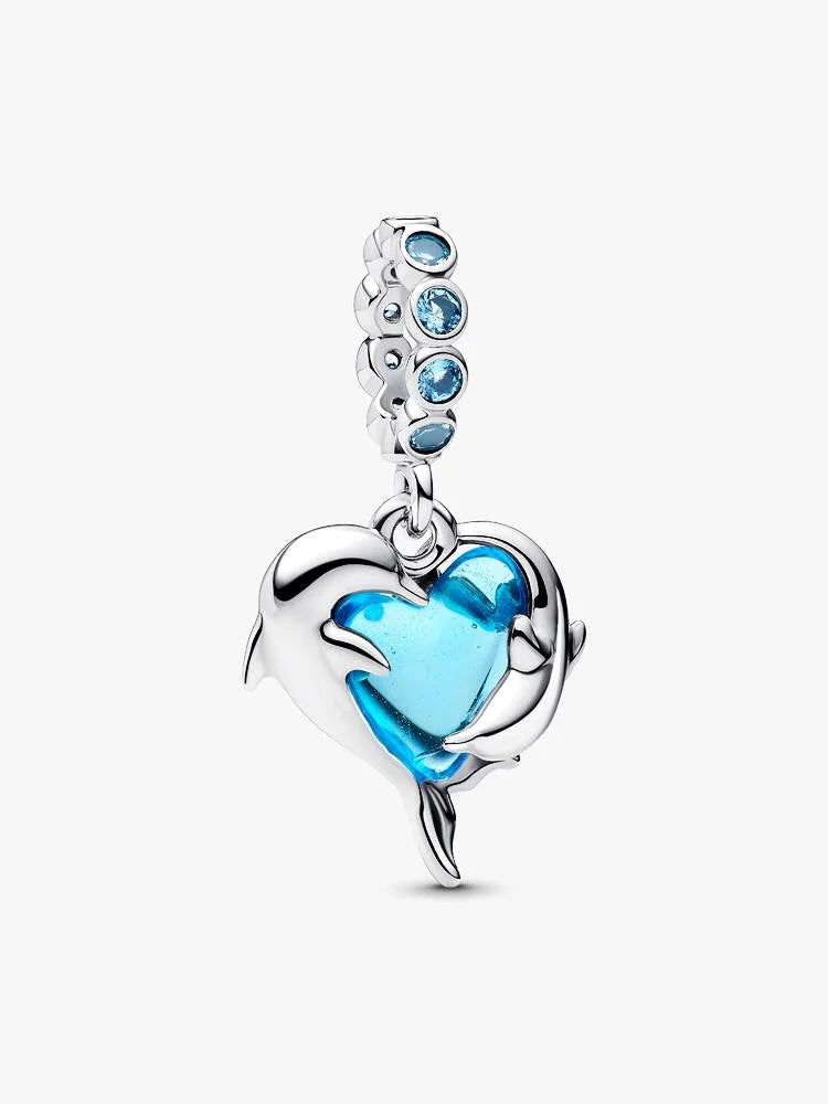 Pandora Charm Delfini e Cuore in Vetro di Murano