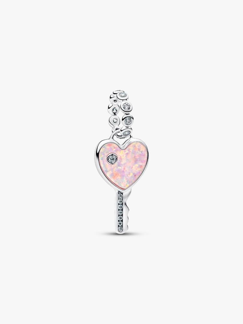 Pandora Charm Pendente Chiave a Cuore Opale Rosa