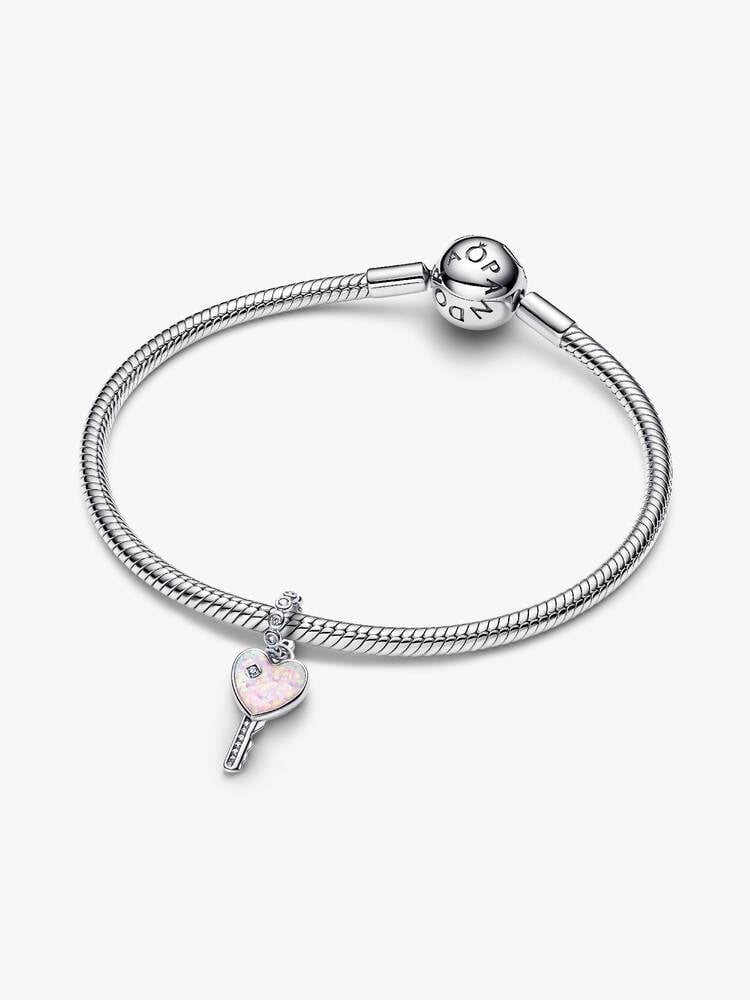Pandora Charm Pendente Chiave a Cuore Opale Rosa
