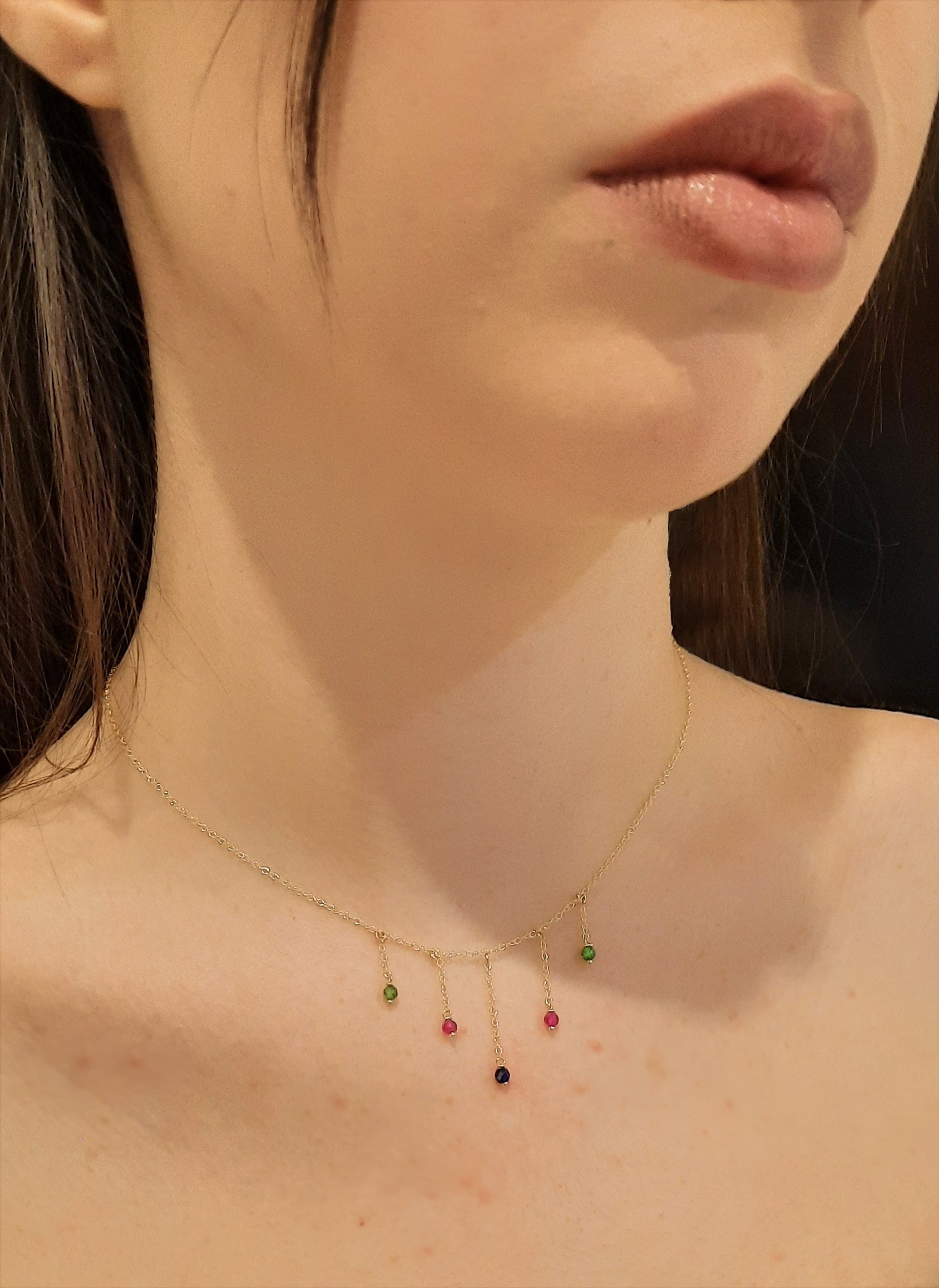 Collana Pendenti Zirconi Colorati Oro 9k