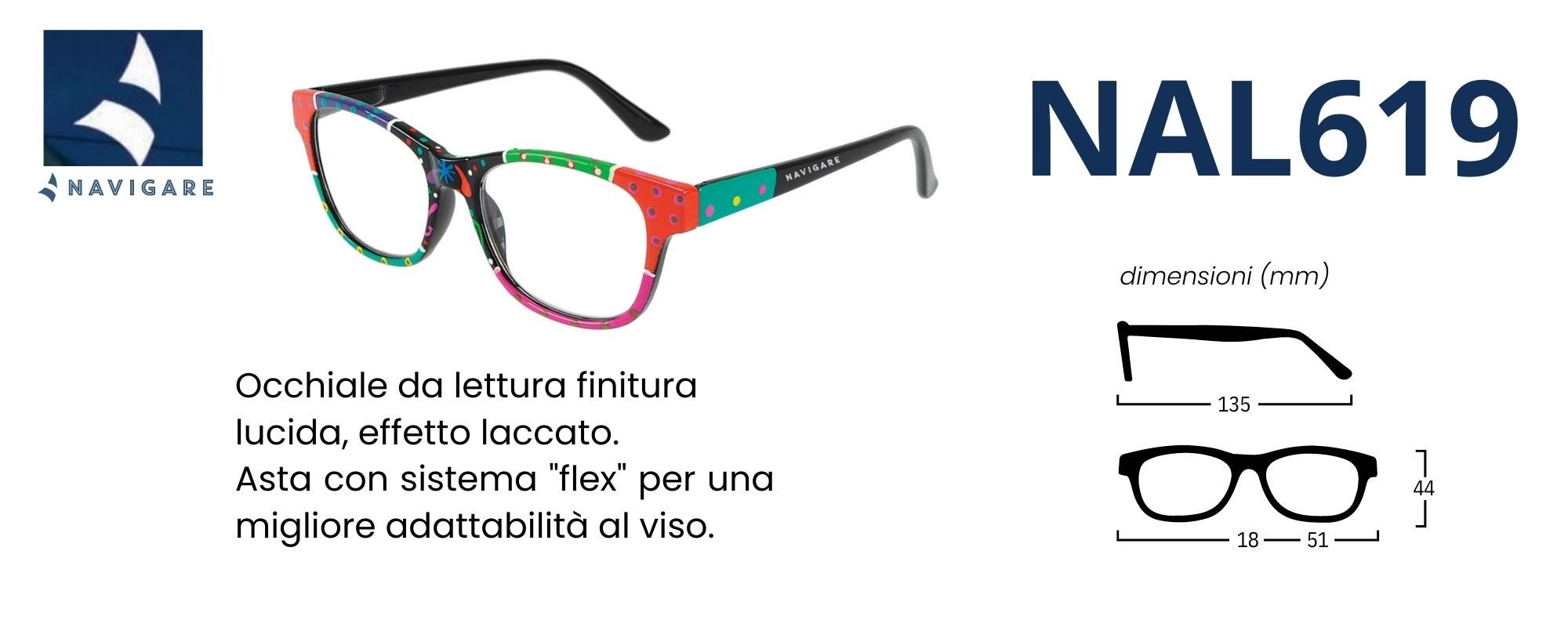 Navigare Occhiali L619 lettura unisex multicolor pois