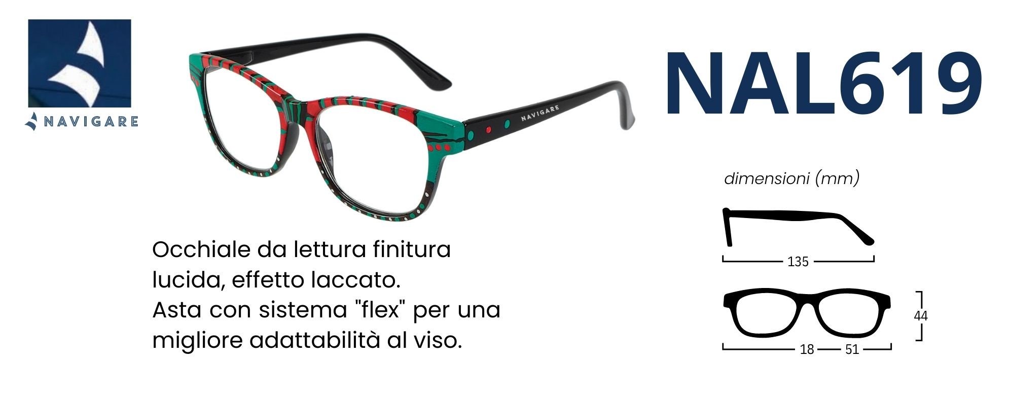 Navigare Occhiale L619 lettura unisex multicolor con righe e pois
