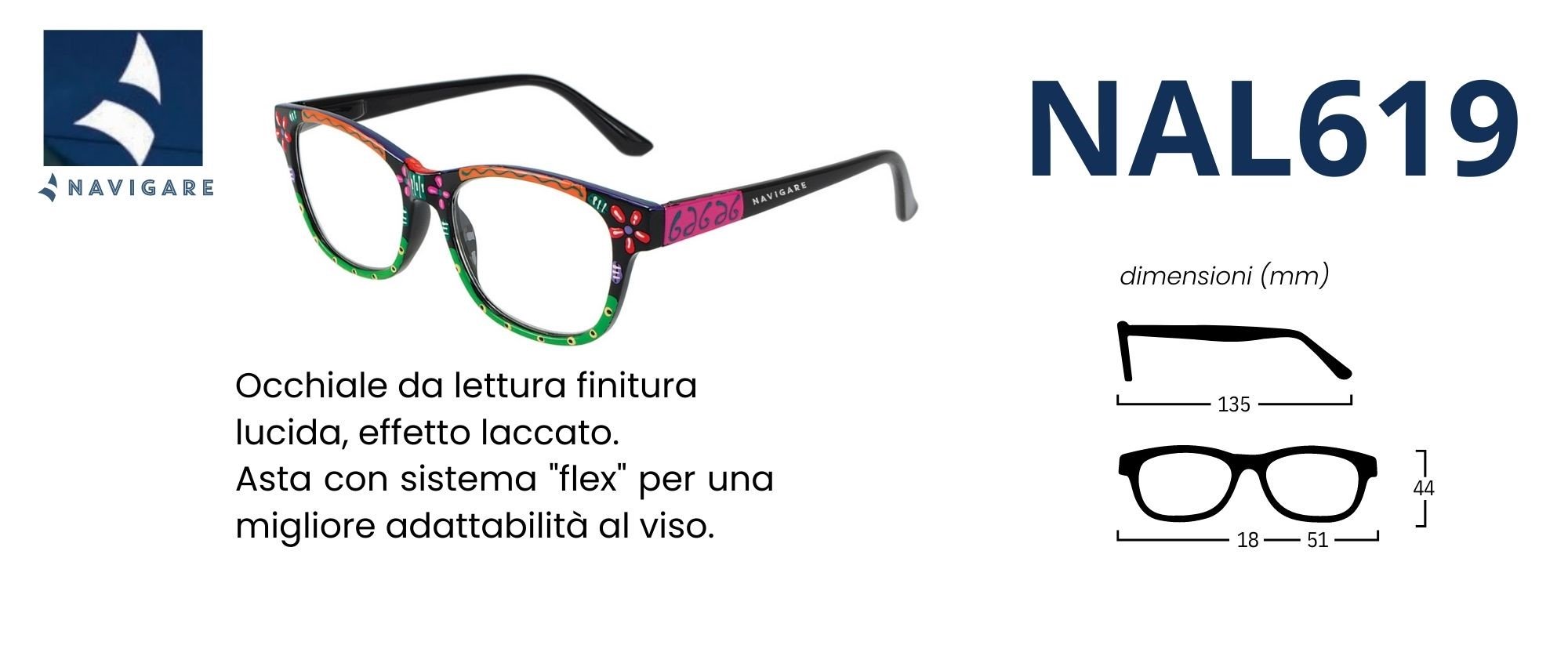 Navigare Occhiale L619 lettura unisex multicolor fiori
