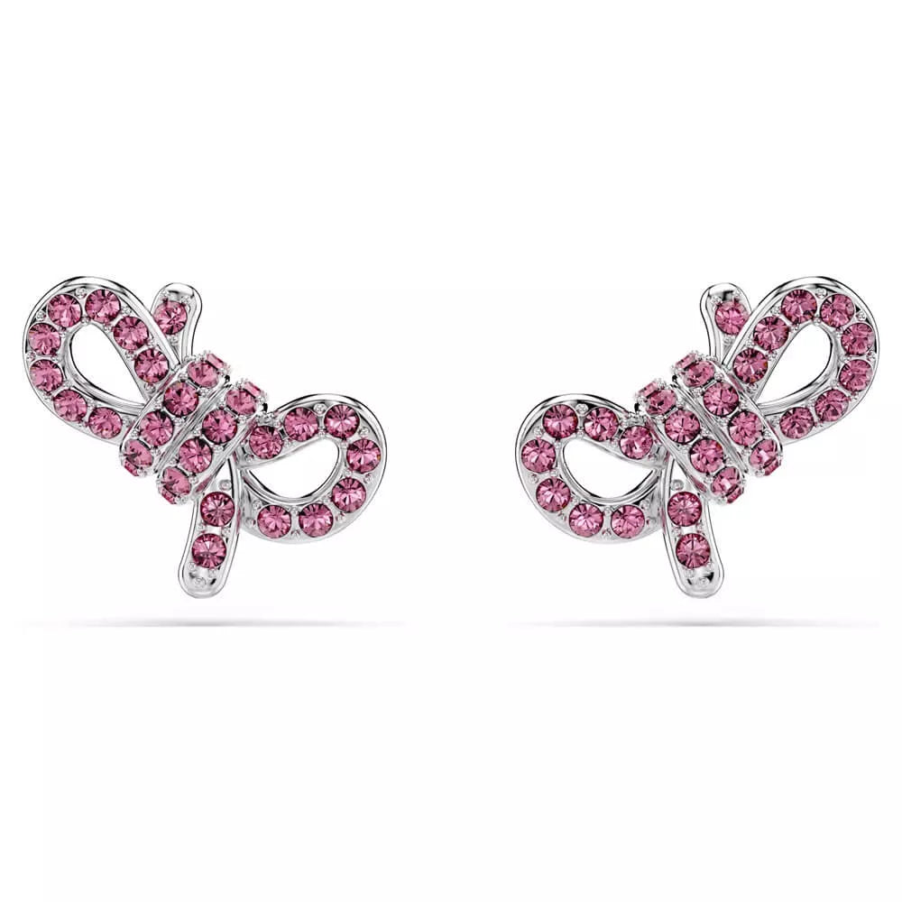Swarovski Lifelong Bow Orecchini – Cristalli Rosa e Metallo Rodiato