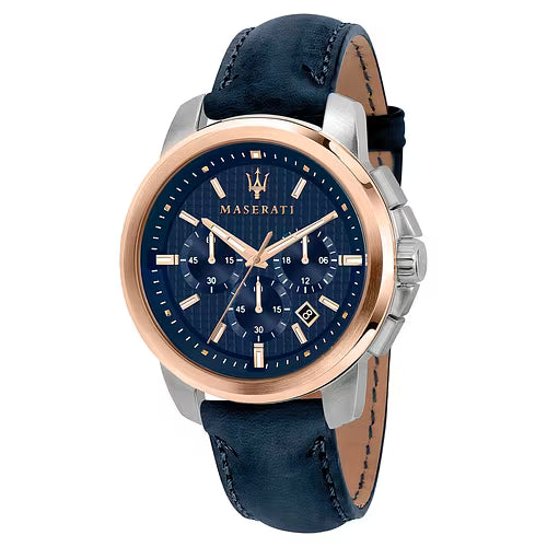 Maserati Successo – Orologio Uomo Cronografo Cassa Silver Cinturino Pelle Blu